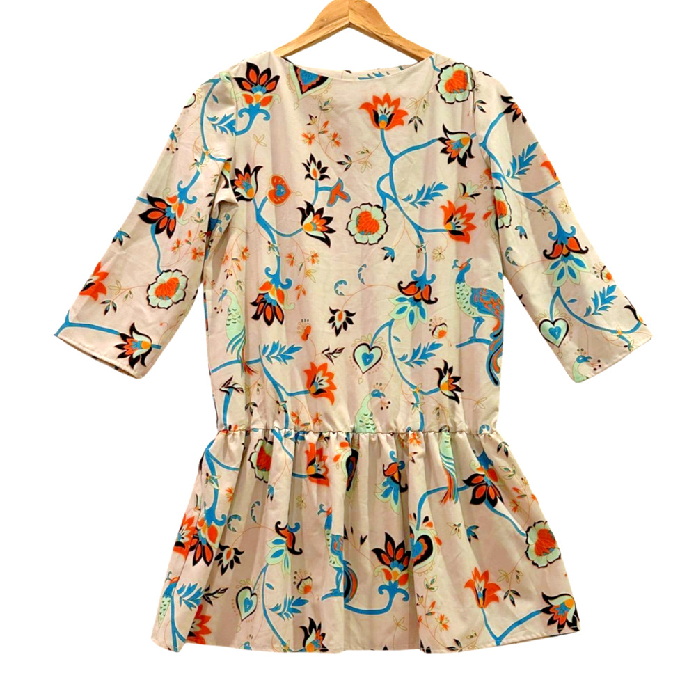 Vitagrad Cream Silk Blend 3/4 Sleeve Peplum Top Relaxed Small Boho